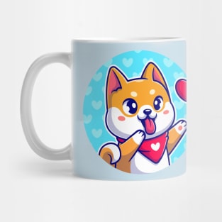 Happy Shiba Inu Dog Wearing Scarf With Love Cartoon Mug